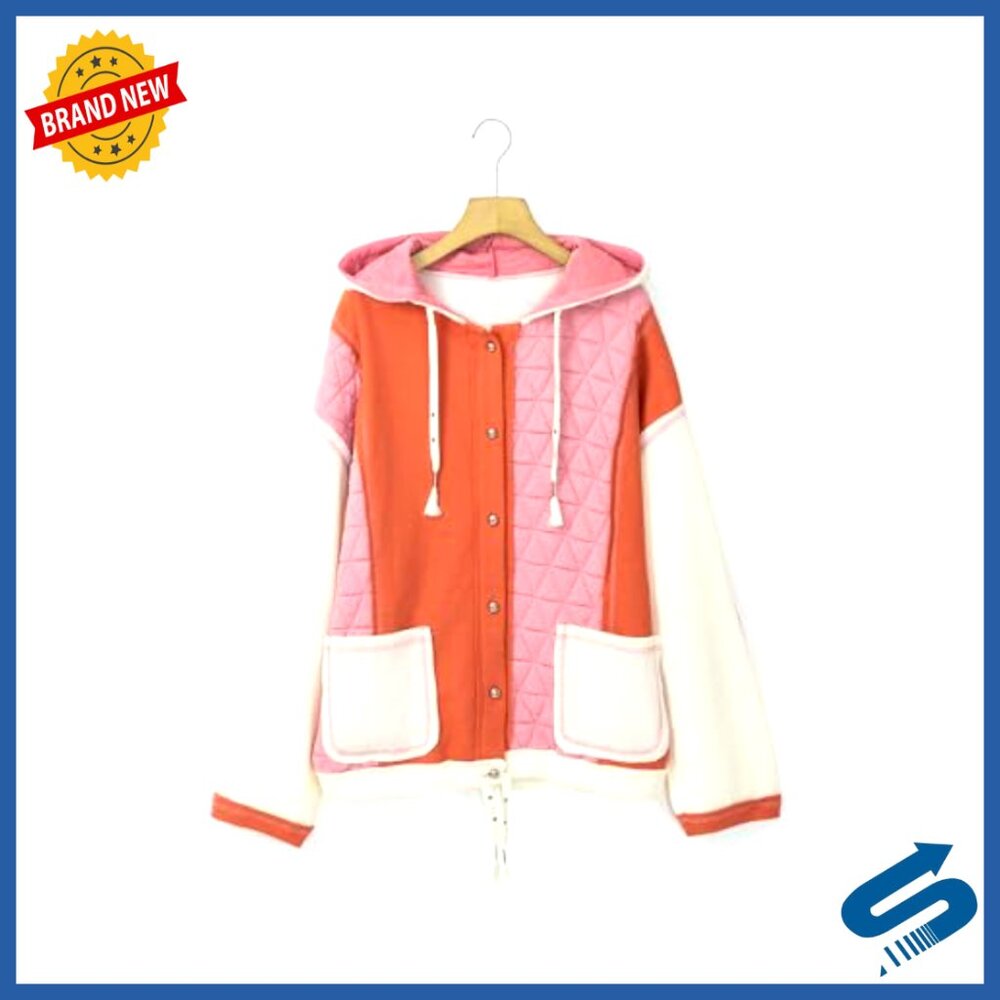 Quilted Patchwork Shacket Hooded Jacket Long Slee… - image 3